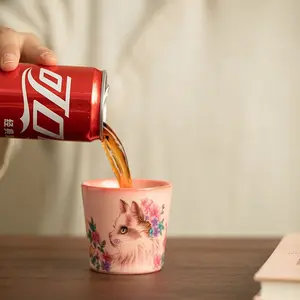 A127.Pink Ru Glaze Cat Cola Cup Ceramic Tea Cup Large Capacity Drinking Cup