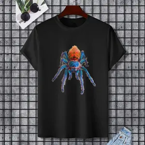 Green Bottle Blue Tarantula T-Shirt, 100% Cotton, Single Side Printed, Black Short Sleeve T-shirt, Gift for Family Friends, S-XXXL, 1 pc, Fabric Weight 180g