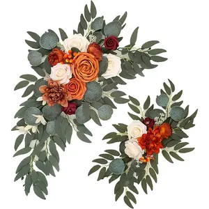Vintage Autumn Floral Wreath, Decorative Flower Wreath, Table Runner Staircase Halloween Party Decoration, Artificial Silk Rose Leaf Vine, Never Fades