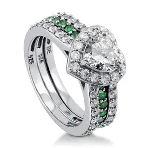BERRICLE Sterling Silver Halo Heart Engagement Rings Statement Stackable Band Insert Ring Set for Women, Heart Shaped Cubic Zirconia CZ