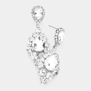 Clear Double Teardrop Dangle Pageant Earrings | Pageant Interview Earrings |  532601