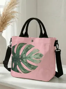 1 piece of 2D printed fashion Casual crossbody bag with a pink background turtleback leaf pattern, adjustable shoulder strap + snap closure | Students/Office workers/Shopping and going out | A street-ready essential that combines style and practicality