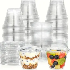 200 Pack 360ml Clear PET Disposable Dessert Cups, Individual Cups, with Flat No-Hole Lids, Leak-Resistant Dustproof, Fridge Safe, To-Go Packaging for Mousse Yogurt Jelly Pudding Ice Cream, Boba/Cold Drinks, Catering Takeout, Wedding Birthday Party