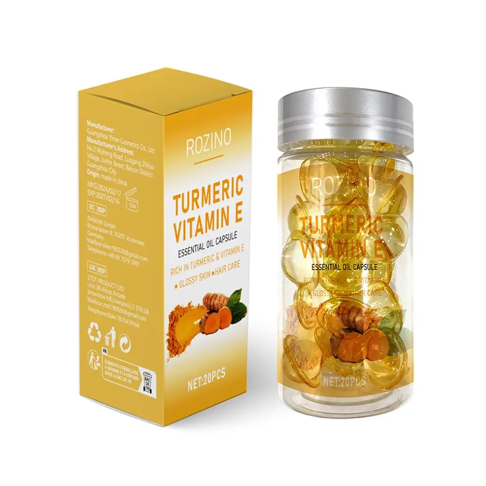 Turmeric Capsule Essential Oil, 1 Box Moisturizing Hydrating Skin Care Essential Oil for Face, Body, Nail, Hair, Eye Care, Skin Care Product for Women & Men Moisturizing Oil Capsules, Moisturizing Body Oils