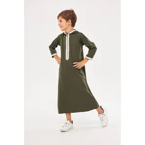 Moroccan Boys Long Sleeve Thobe - Dark Green