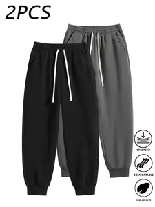 2-Pack Men's Solid Color Sweatpants,Casual Loose Fit Plain knit Trousers,Basic Sports Pants,Unisex Versatile Fashion Joggers,Suitable For Daily Wear,Gym,For Fall Menswear,available in 2 pack & 1-pack options,Please place an order according to size chart