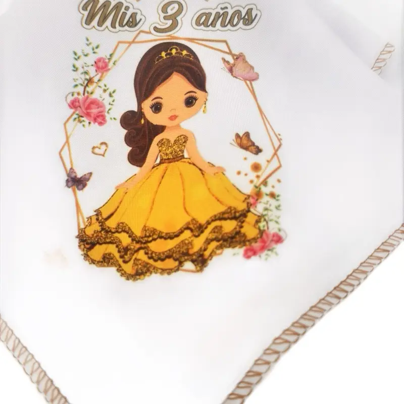 Decorative Multipack Packaged Printed Cloth Napkins (12-Pack, 12x12in) - 3rd Birthday Tableware Party Favors, "Recuerdos de mis 3 Años" Themed, Decorative Napkins, Multipack Napkins