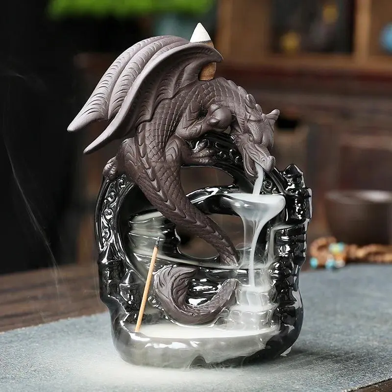 Ceramic Vintage Dragon Backflow Incense Burner, Bakhoor Burner, Creative Incense Holder, Home Decor, Tabletop Decor, Home Aromatherapy Gift (without Incense), Perfume, Room Scents, Scented Home Fragrance