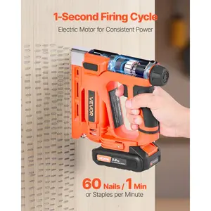 VEVOR Cordless Brad Nailer, 2-in-1 Nail Gun Staple Gun, 18 Gauge 5/8 inch, Includes 1000 Pcs Staples and 1000 Pcs Nails, with Battery and Charger, Non-Slip Rubber Grip, for Woodworking DIY Projects