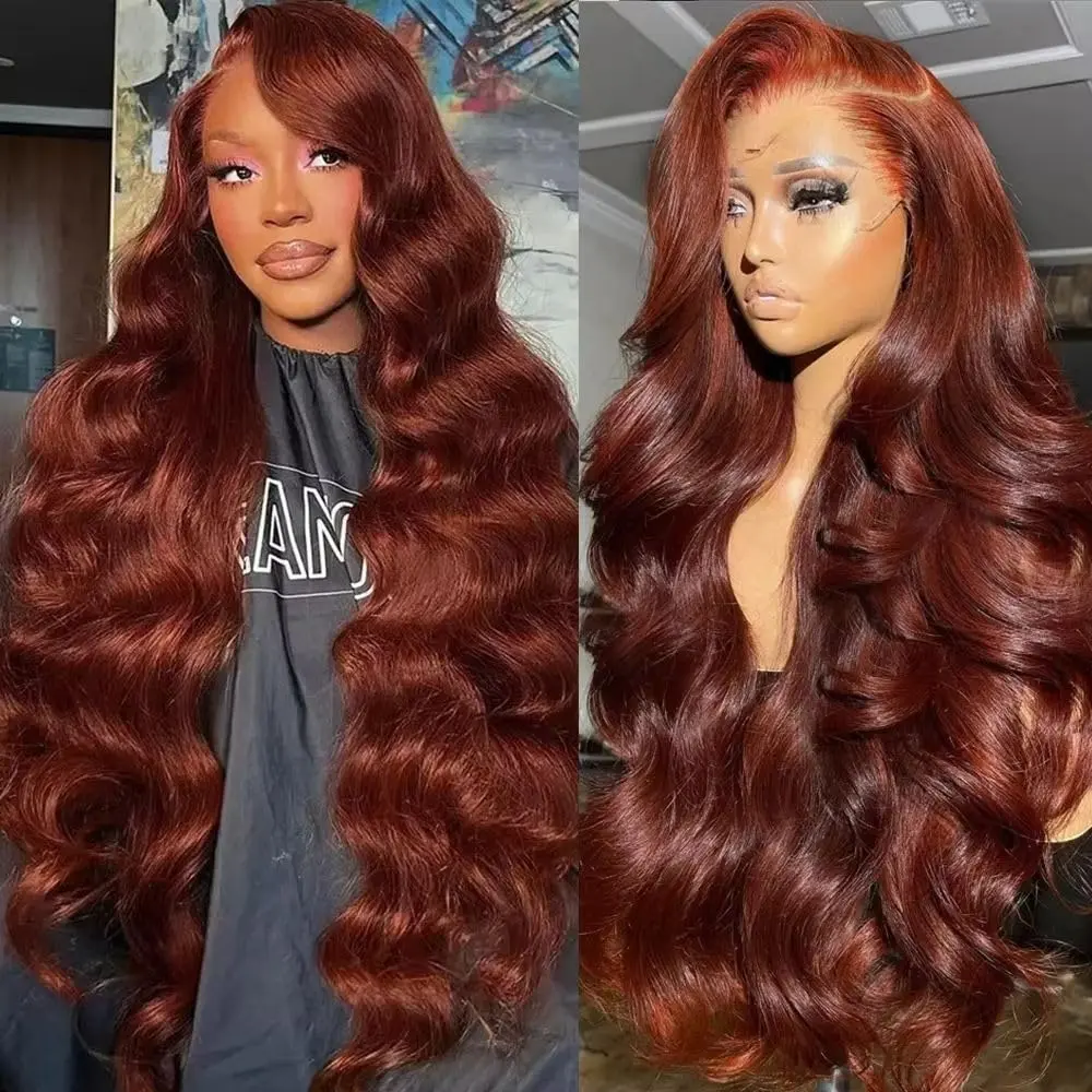 Reddish Brown Lace Front Wigs Human Hair Pre Plucked With Baby Hair 13x6 Body Wave Colored Wigs for Women 180% Density HD Lace Frontal Wigs Human Hair
