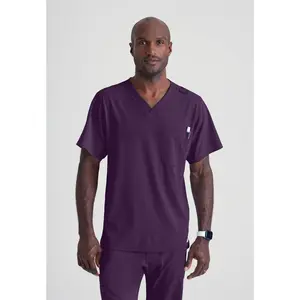 Men's V-Neck Scrub Top (Purple/Plum) Menswear