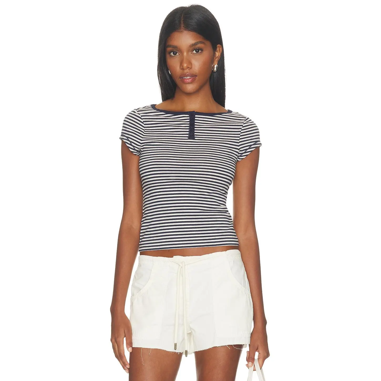 Free People X Intimately Morning Pages Henley in Navy Combo