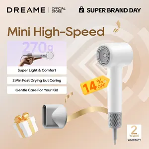 Dreame Mini High-Speed Hairdryer, 270g Lightweight, Fast Drying, Customizable Modes, 100,000RPM Motor, NTC Temperature Control, Negative Ion Cares, 5 Cutomizable Modes, Kid's Mode