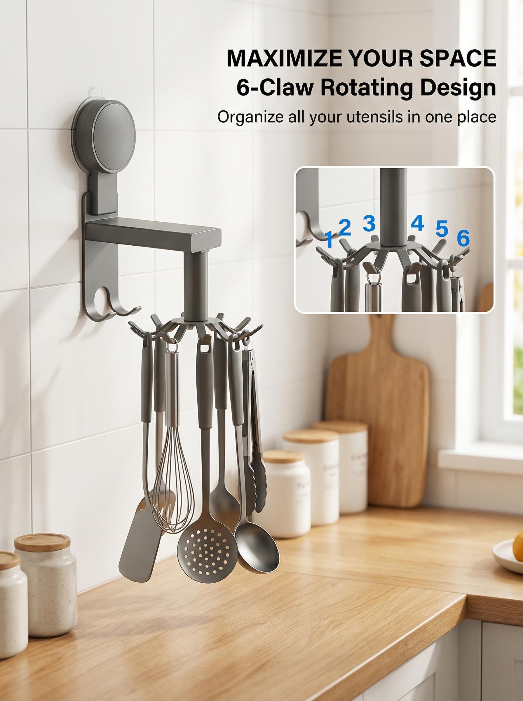 Grade Suction Utility Rack No-Drill Space Aluminum Hook for Bathroom & Kitchen Drill-Free Rotating Storage Hook Rustproof Organizer for Walls Heavy-Duty Suction Power Matte Gray Finish