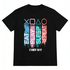 Eat Play Sleep Repeat 100% Cotton T-Shirt PlayStation Controller Buttons Gamer Graphic Tee Colorful Retro Streetwear Top for Gen Z Gamers Trendy Daily Wear