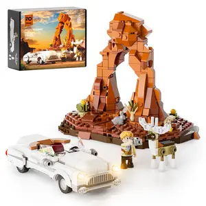 FUNWHOLE Road Deer-Crossing Lighting Building-Bricks-Set - Technic car and Deer Collection LED Light Building Animals Construction Set 576 Pcs for Adults and Teen