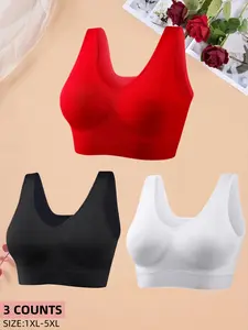 Plus Size Women's Wireless Underwear Bra, Sexy Red,Breathable Soft Seamless Full Coverage, Medium, No Padding,Valentine's Day Gift, Daily Wear, All Seasons