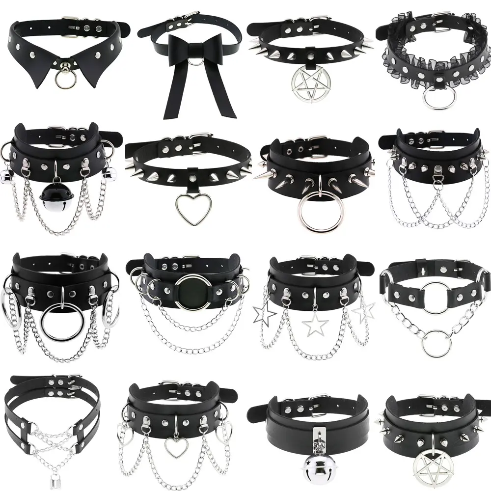DIEZI Fashion Sweet Cool Torques Necklace Gothic PU Leather Tassel Chain Choker Collar Necklace For Women Men Body Chain Jewelry