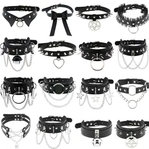 DIEZI Fashion Sweet Cool Torques Necklace Gothic PU Leather Tassel Chain Choker Collar Necklace For Women Men Body Chain Jewelry