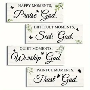 God Theme Wall Decor Sign, 4 Counts/set Praise Seek Worship Trust Wall Art Decor, Home Decor Living Room Bedroom Office Decor