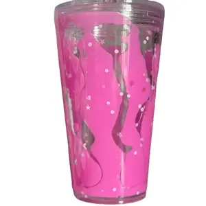 Lava Drip Tumbler Bottle Drinkware 16oz Acrylic Snowglobe Tumbler with Straw Lid Reusable Washable Hand Wash Only