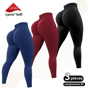 3pcs New Color Impact Leggings Fitness Gymwear Tummy Control Scrunch Butt Lifting Sportswear Workout Yoga Gym Pants Women's Solid High Waist Sports Leggings, High Stretch Seamless Yoga Leggings