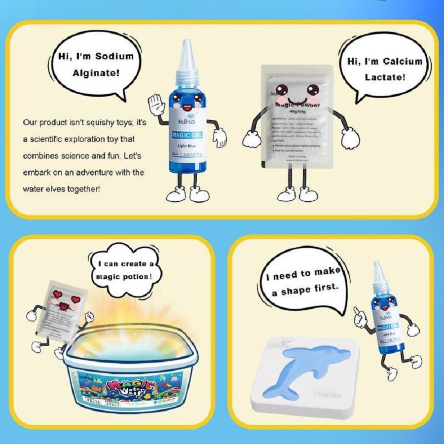 Magic Water Elf Toy Kit for Kids with 20 Gels and Molds, Aqua Fairy,Fun DIY Craft Kit, Squishy Maker, Magic Water Art Kit Favors, Kids Christmas Gifts Crafts Ages 4-8