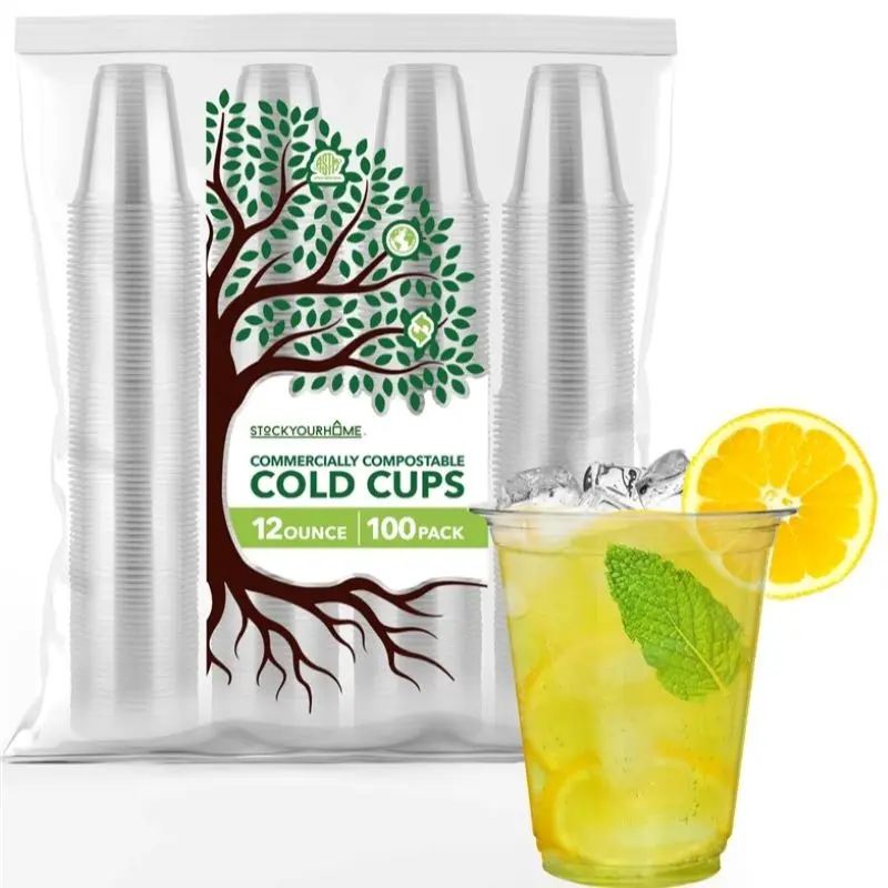 Stock Your Home 12 oz Clear PLA Cold Cups 100 Pack Disposable Party Cups for Water Wine Beer Sample Cups