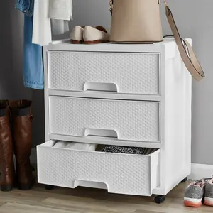 Mainstays 3 Drawer Wide Diamond Arctic White Plastic Storage Cart