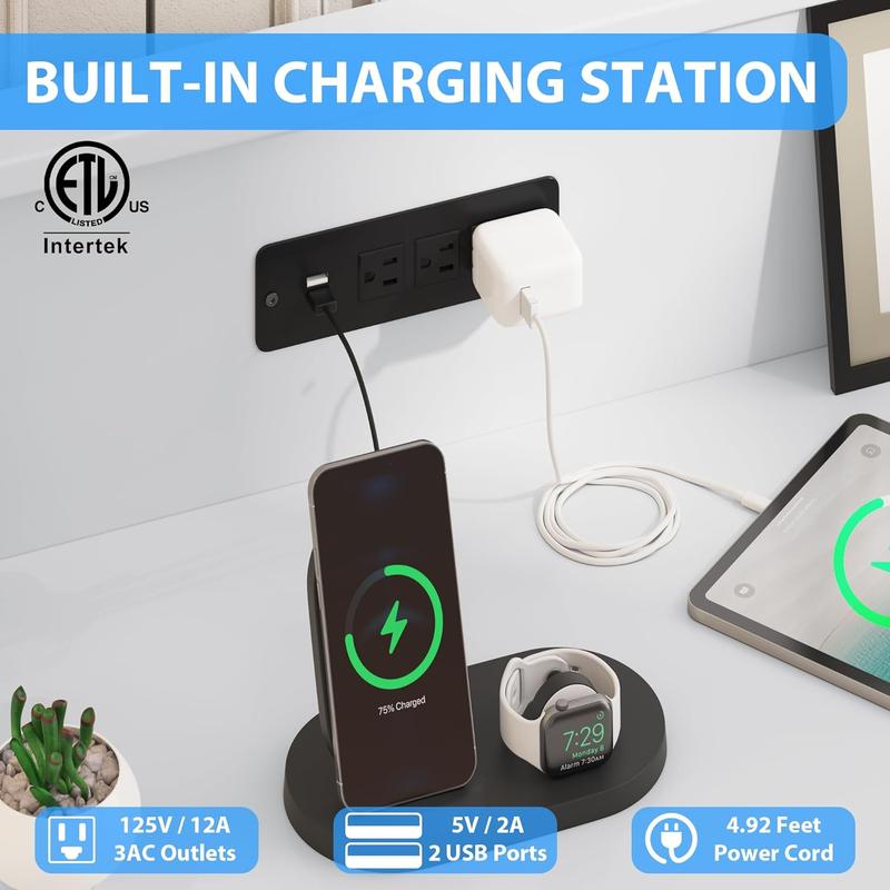 GARVEE Dresser with LED Light for Bedroom 6 Drawer, Wooden Dressers with Charging Station, Large Double Dresser with Wide Drawers, Modern Chests of Drawers for Living Room, Hallway, TV Stand