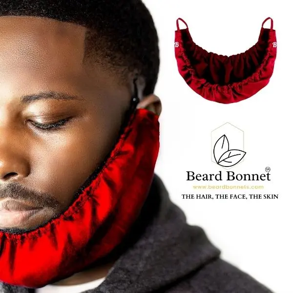 Beard Bonnet - Red - for Essential Oil and Moisture Retention and Healthy Hair Growth - Premium Quality Silky Soft Beard Conditioning Cap, Beard Durag, Helps to Prevent Itching and Split Ends - Satin Beard Bandana Comfort Haircare Nourishing Moisturizing