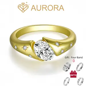 【#107 Tina】Oval Cut Full Moissanite main stone and side stone rings Engagement Gift Jewelry Synthetic Moissanite