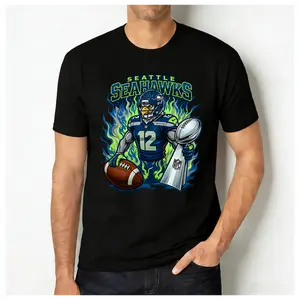 100% Cotton Seattle Football Mascot Sports Fan T-Shirt, Game Day Cheering Tee, Football Lover Gift