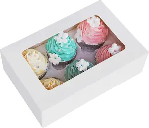 Cupcake Boxes with Inserts 6 Holders,9.5x6.3x3inch Large White Standard Bakery Boxes with Window  Grade Cake Carrier Container for Muffins,  Box Bulk,Pack of 15