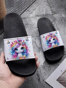 Magical Unicorn PVC Slippers for Girls & Women, Fairy Kei Kawaii Art Print, Comfortable Non-Slip Indoor Outdoor Slides, Cute Dreamy Bathroom Sandals