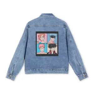 Anime Denim Jacket for Men, Japanese Cartoon Graphic, Otaku Streetwear, Manga Fashion Coat, Anime Lover Gift, DBZ, JJK, Naruto, JuJitsu Kaisen, Itadori, yuji, Satoru, Gojo, sasuke, DMS, demonslayer, Asian Style Outerwear,