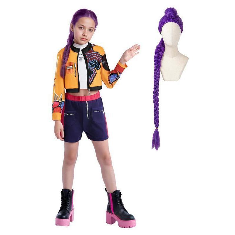 K-Pop Rumi Girls' Costume Set, Halloween Role Play, Character-Based Crop Top, All Seasons Fitted Kint Fabric, Moderate Thickness K-Pop Rumi Girls' Costume Set, Halloween Role Play, Character-Based Crop Top, All Seasons Fitted Kint Fabric, Moderate Thickness