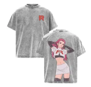 90s Anime Retro Limited Kanto Villains Team Rocket x Jessie T-shirt. Washed Double Printed Heavyweight Cotton Unisex Manga Merch Tee. Menswear Oversized
