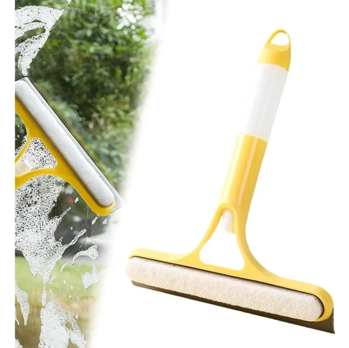 All-Purpose 3 in 1 Window Cleaner Tool, Spray Squeegee and Microfiber Scrubber for Glass Doors, Mirrors, Home Windows and Car Windshields