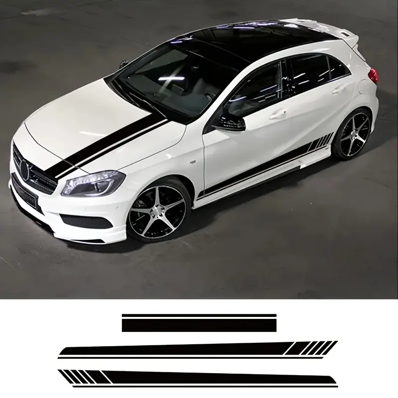 3 Piece Car Racing Stripe Stickers, Automotive Decals, Car Styling Decals, Vinyl Decals for Hood and Side Doors, Waterproof Scratch-Resistant, Self-Adhesive, Durable