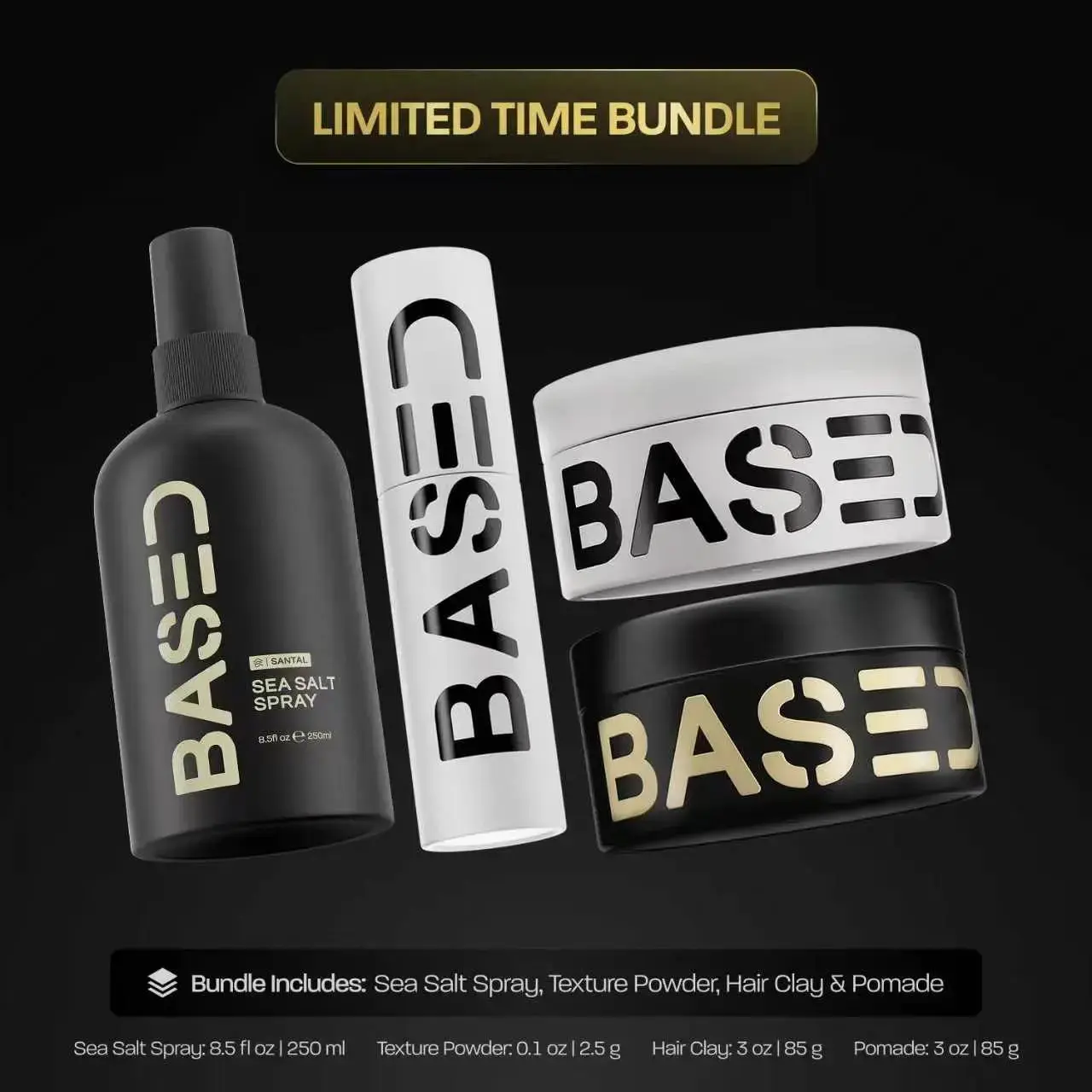 ‮DESAB‬  Ultimate Straight & Wavy Bundle - Sea Salt Spray, Texture Powder, Hair Clay & Pomade - Complete Hair Styling Kit for Men - Natural Volume, Texture & Hold - Matte Finish