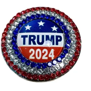 Trump 2024 Pin with Red White and Blue Rhinestones - Patriotic Fashion Accessory