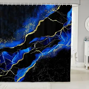Black Blue Marble Bath Curtain,Marbling Crack Shower Curtain for Women Adults,Abstract Art Bathroom Accessories
