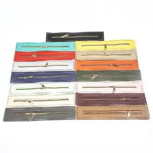 Durable PU Leather Adjustable Zipper for Weaving Bags, Easy to Sew with Needle and Thread Holes, Available in Many Colors