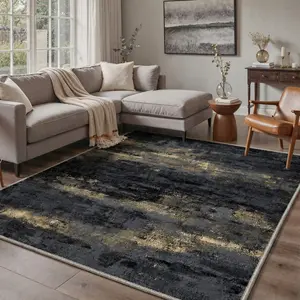 【Deals For You Days】GENIMO Modern Abstract Rug – Soft, Non-Slip, Pet Friendly, Machine Washable Rug, Area Rug Ideal for Living Room, Bedroom, Kitchen, Hallway, Elegant Floor Decor ,DT5001-V5BLACK