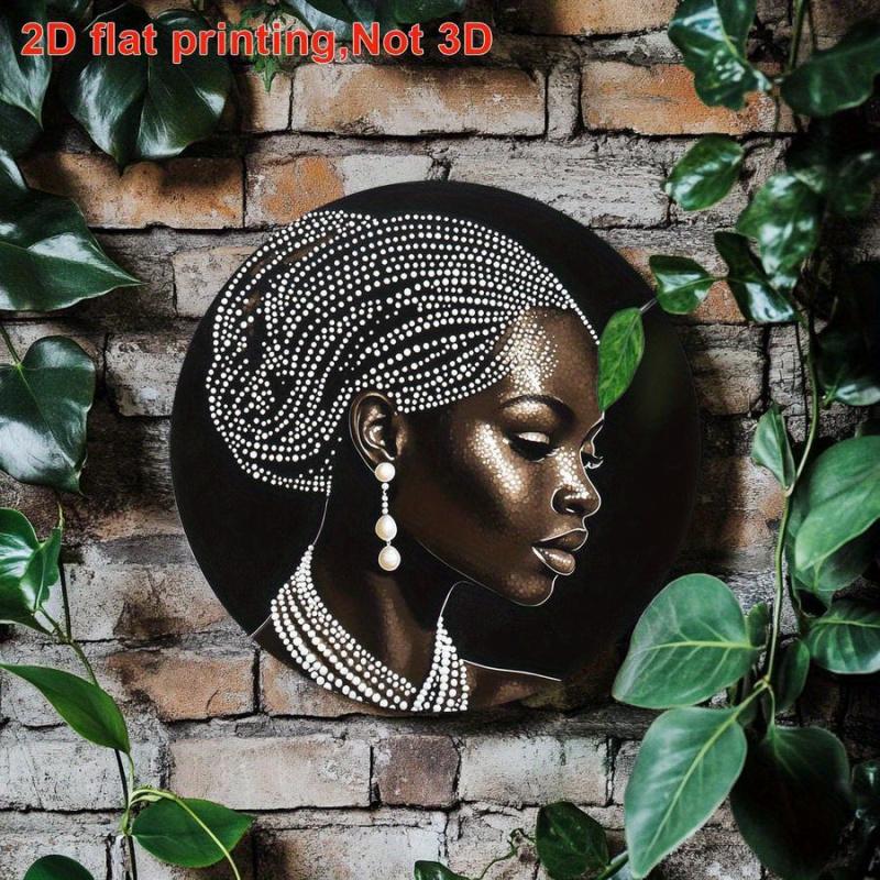 1 Piece, African American Women Wearing Pearl and Beaded Headpiece Aluminum Foil Wall Art - 8x8inch Round Wreath Logo, Suitable for Home, Office, Wedding Decoration - Elegant Holiday Gift for Christmas, Thanksgiving, Valentine's Day, African American Home