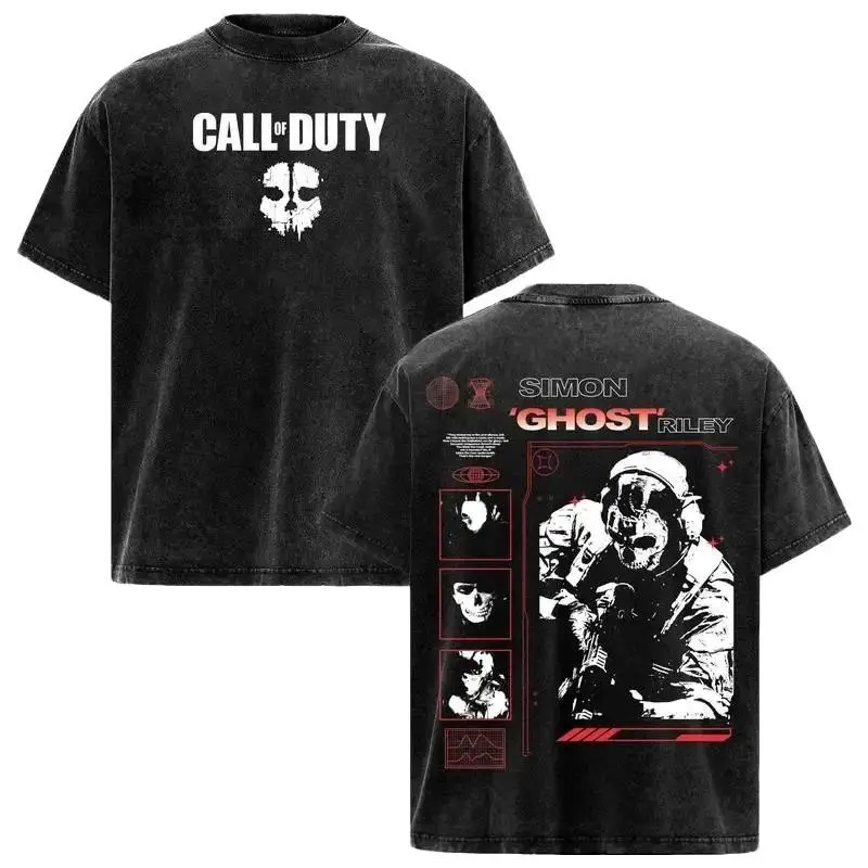 Superstyle Simon "Ghost" Riley Skull Mask Warrior Call of Duty: Modern Warfare II Edition Double Printed Oversize Lightweight Acid Washed Hoodie Game Series Graphic Design Top Cotton Streetwear Game Zone Hoodie Sweatshirt Clothes Menswear Womenswear