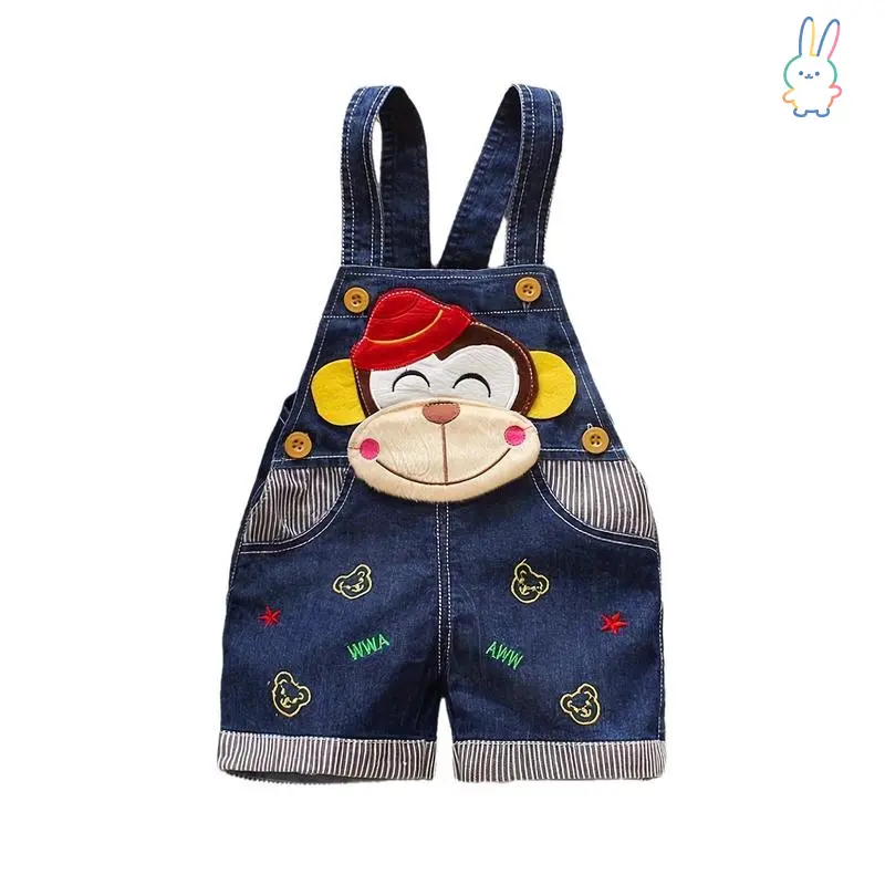 Baby Boy Character-Themed Monkey & Bear Pattern Overalls Romper - Spring, Summer, Autumn Kids' Boys' Jumpsuits Clothing, Character-Themed Boys' Jumpsuits