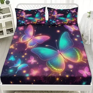 2/3 Pcs London Twilight Street Background Series Fitted Sheet Set, Suitable For Bedrooms, Hotels, Dormitories, Etc., Machine Washable (1 Fitted Sheet+ 1/2 Pillowcases, No Core)