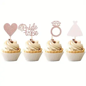 24 PCS Bride to Be Cupcake Toppers with Heart Ring Dress Bridal Shower Cupcake Picks Wedding Engagement Bachelorette Party Cake Decorations Supplies